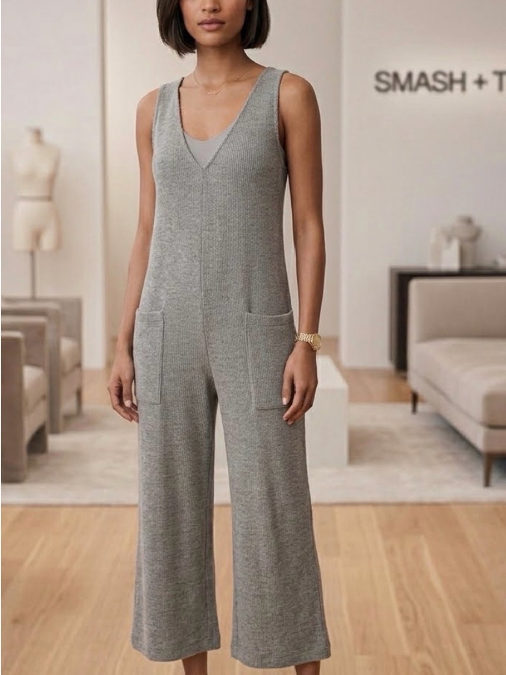 Smash and Tess size M thick knit sleeveless jumpsuit with pockets size XS